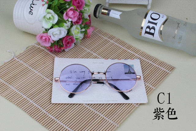 Women Multi-Color Round Sunglasses Golden Frame Glasses Shades Hippie Lennon