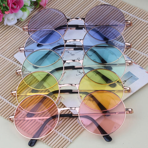 Women Multi-Color Round Sunglasses Golden Frame Glasses Shades Hippie Lennon